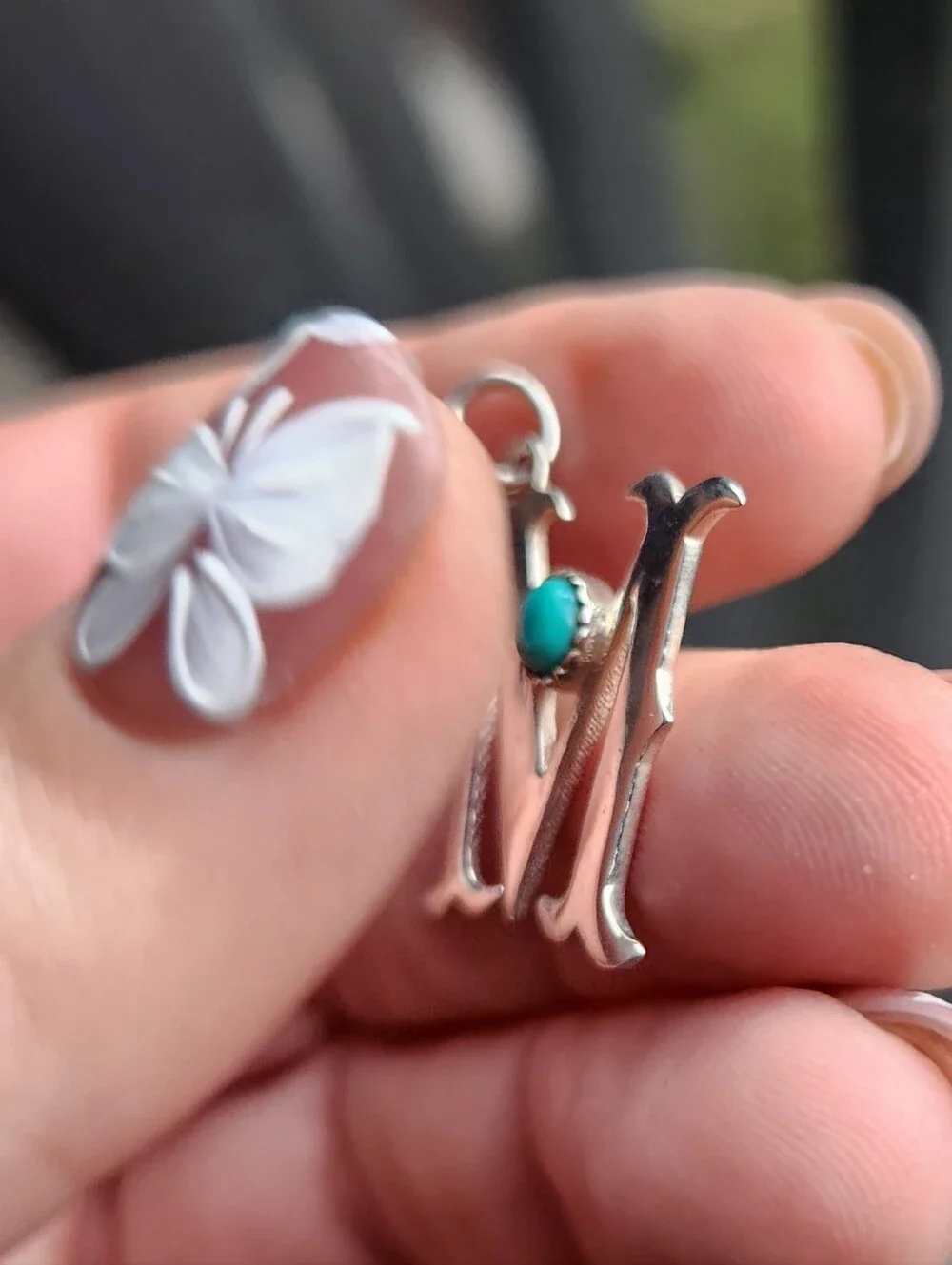 Handmade Sterling Silver 925 Turquoise M Initial Charm Pendant